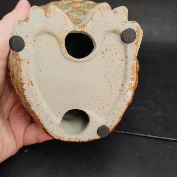 Bashful Owl Figure Ceramic Green w/ Brown Retro Whimsical Peek-A-Boo - Picture 7 of 9